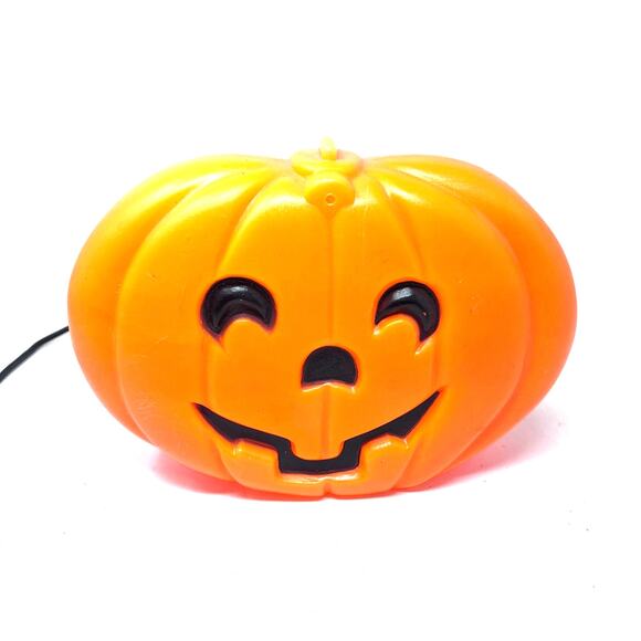 Halloween Blow Mold Flat Pumpkin Light Up Jack-O’-Lantern 9” VTG USA Works - Picture 1 of 7